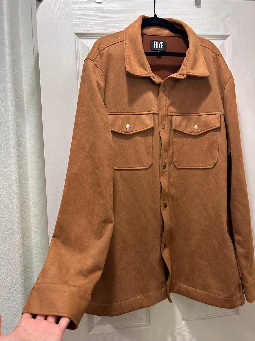 🤎FRYE Men's Button-Front Suede Jacket in Caramel Brown🤎